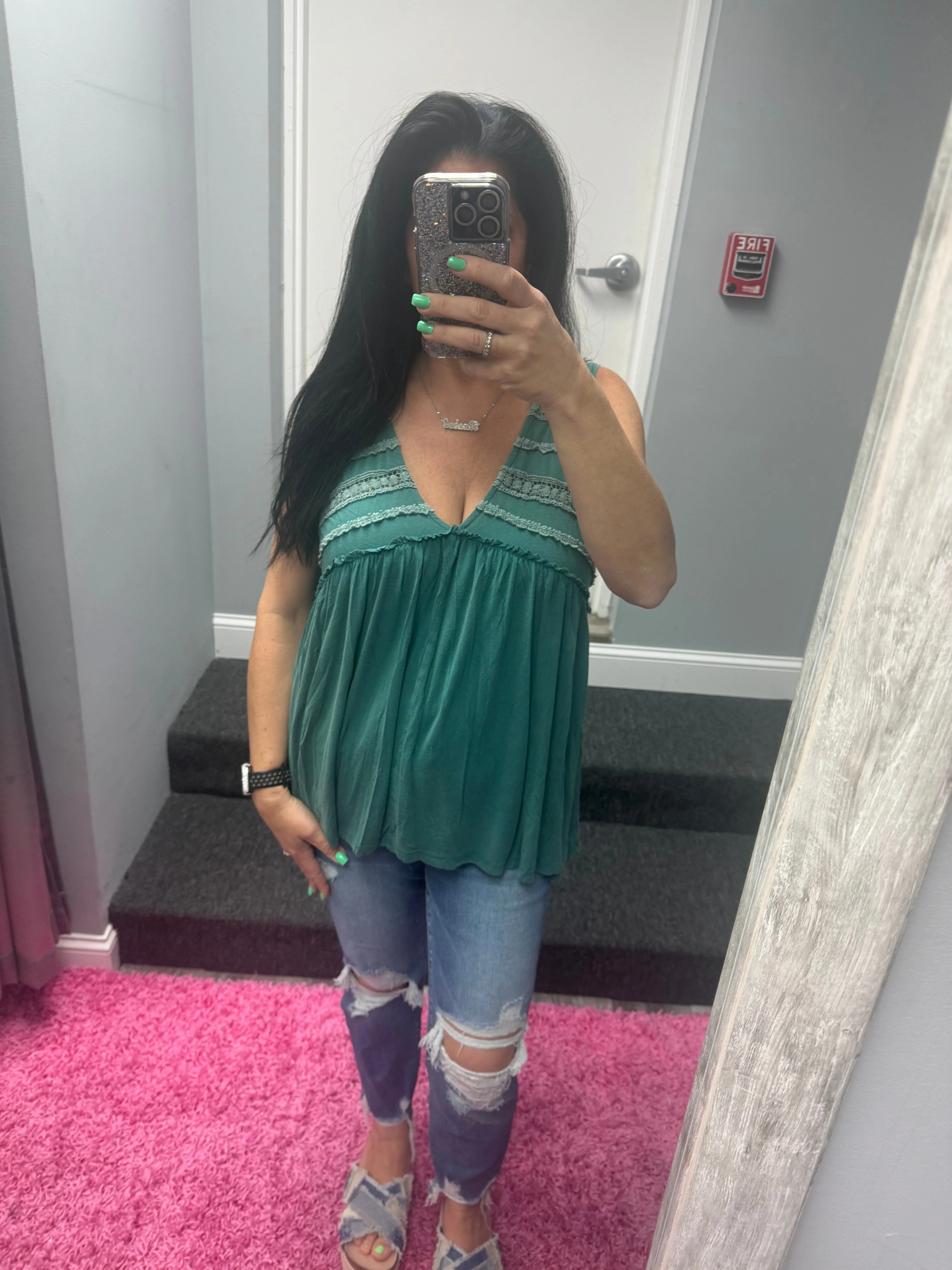 POL Sleeveless v-neck babydoll loose fit knit top - Assorted Colors