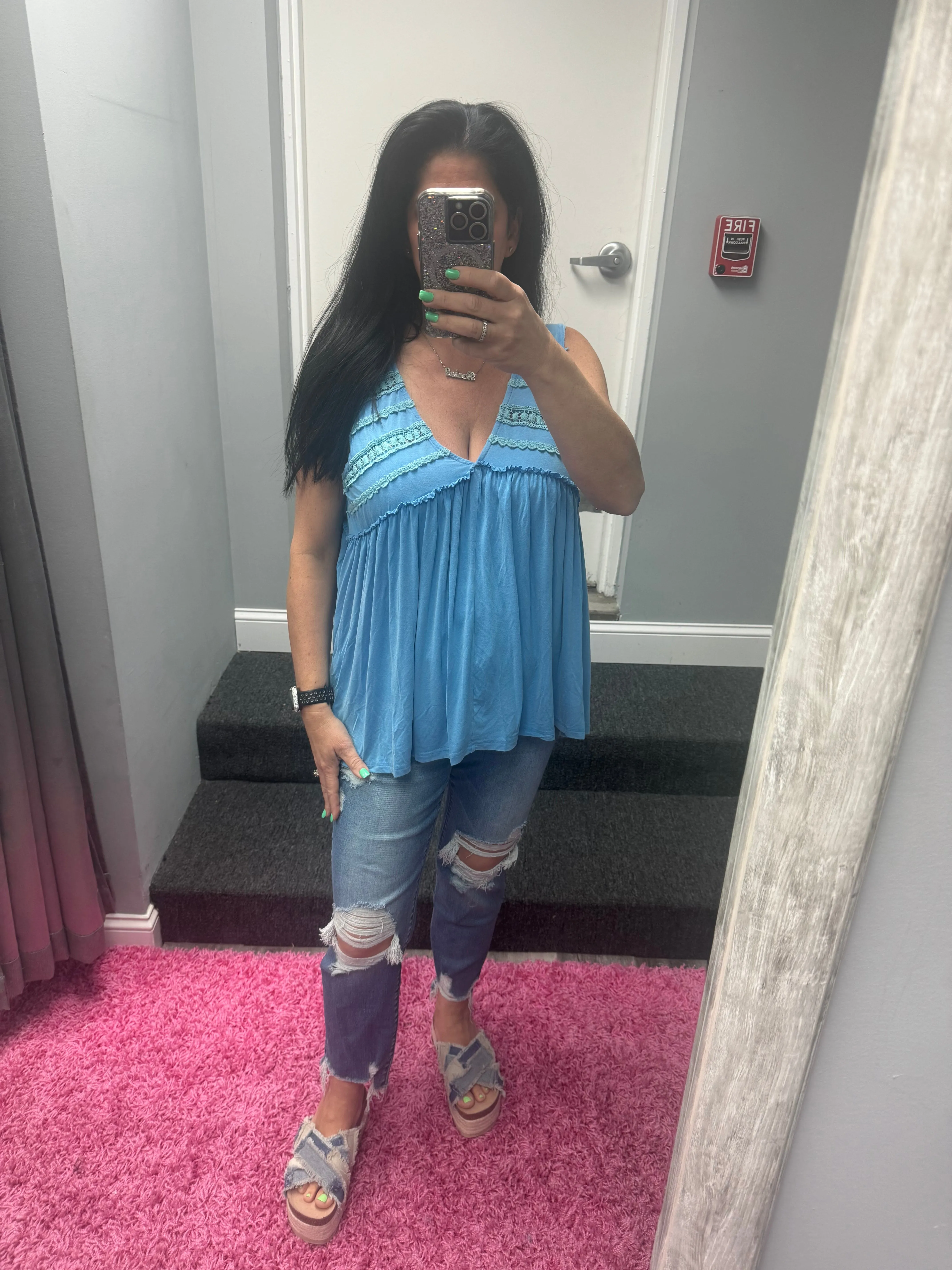 POL Sleeveless v-neck babydoll loose fit knit top - Assorted Colors