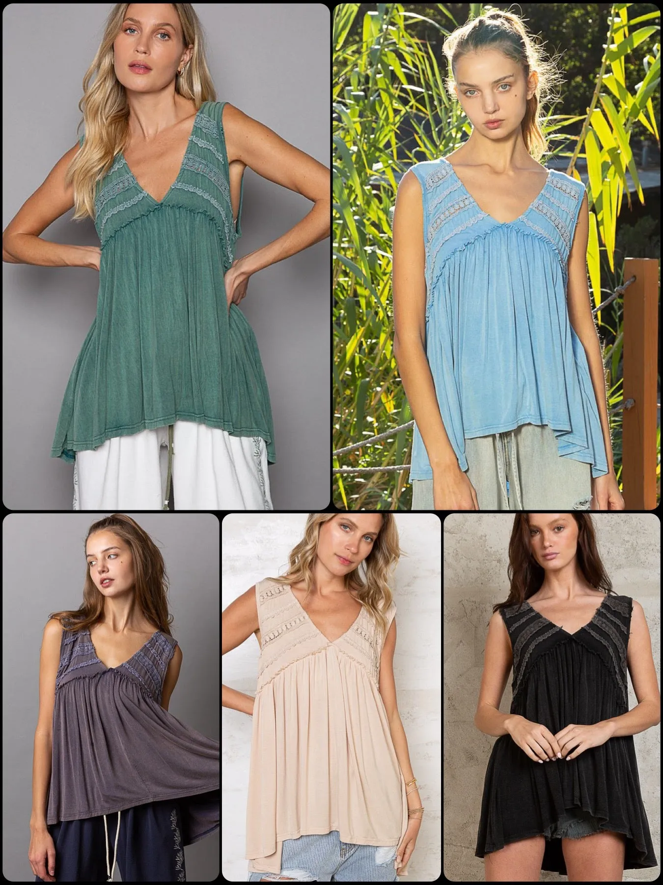 POL Sleeveless v-neck babydoll loose fit knit top - Assorted Colors