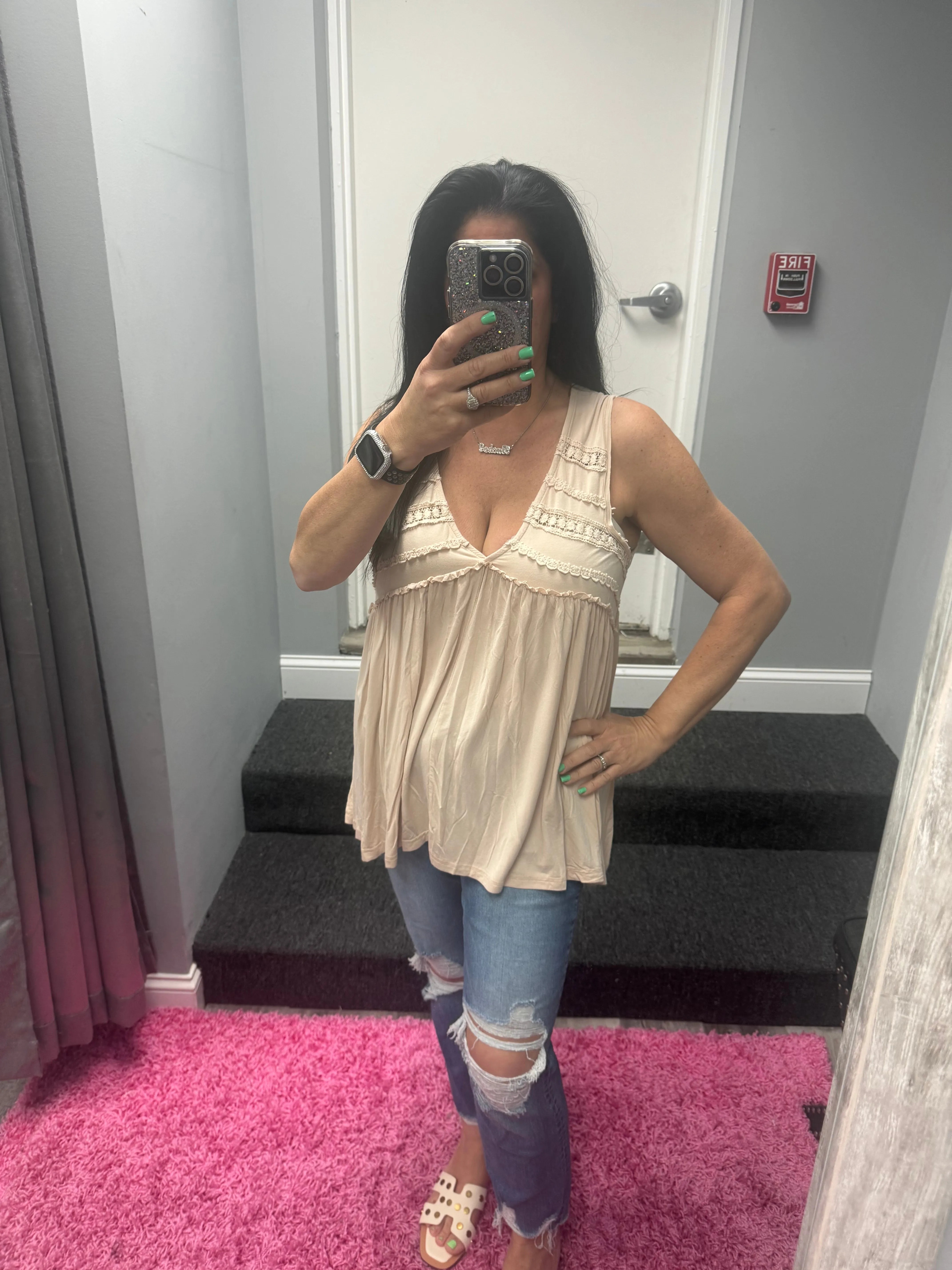 POL Sleeveless v-neck babydoll loose fit knit top - Assorted Colors