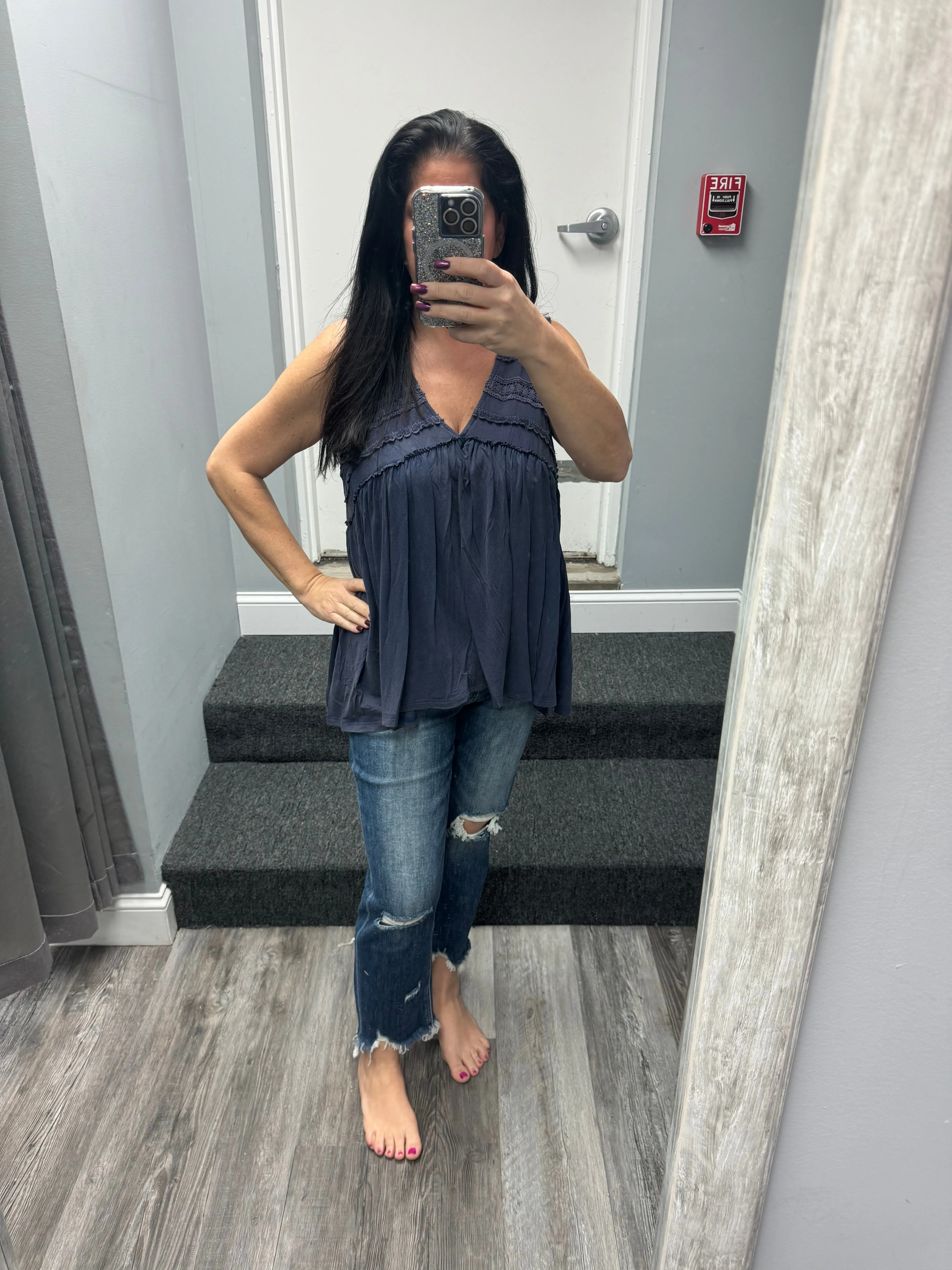 POL Sleeveless v-neck babydoll loose fit knit top - Assorted Colors