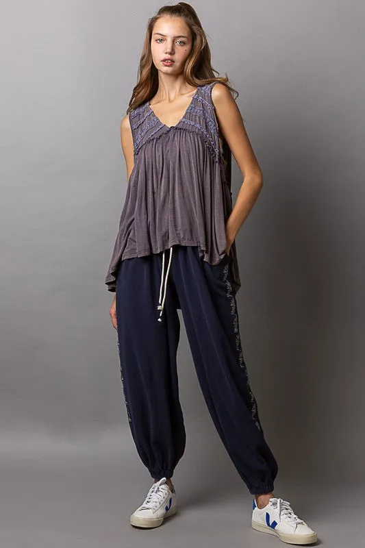 POL Sleeveless v-neck babydoll loose fit knit top - Assorted Colors
