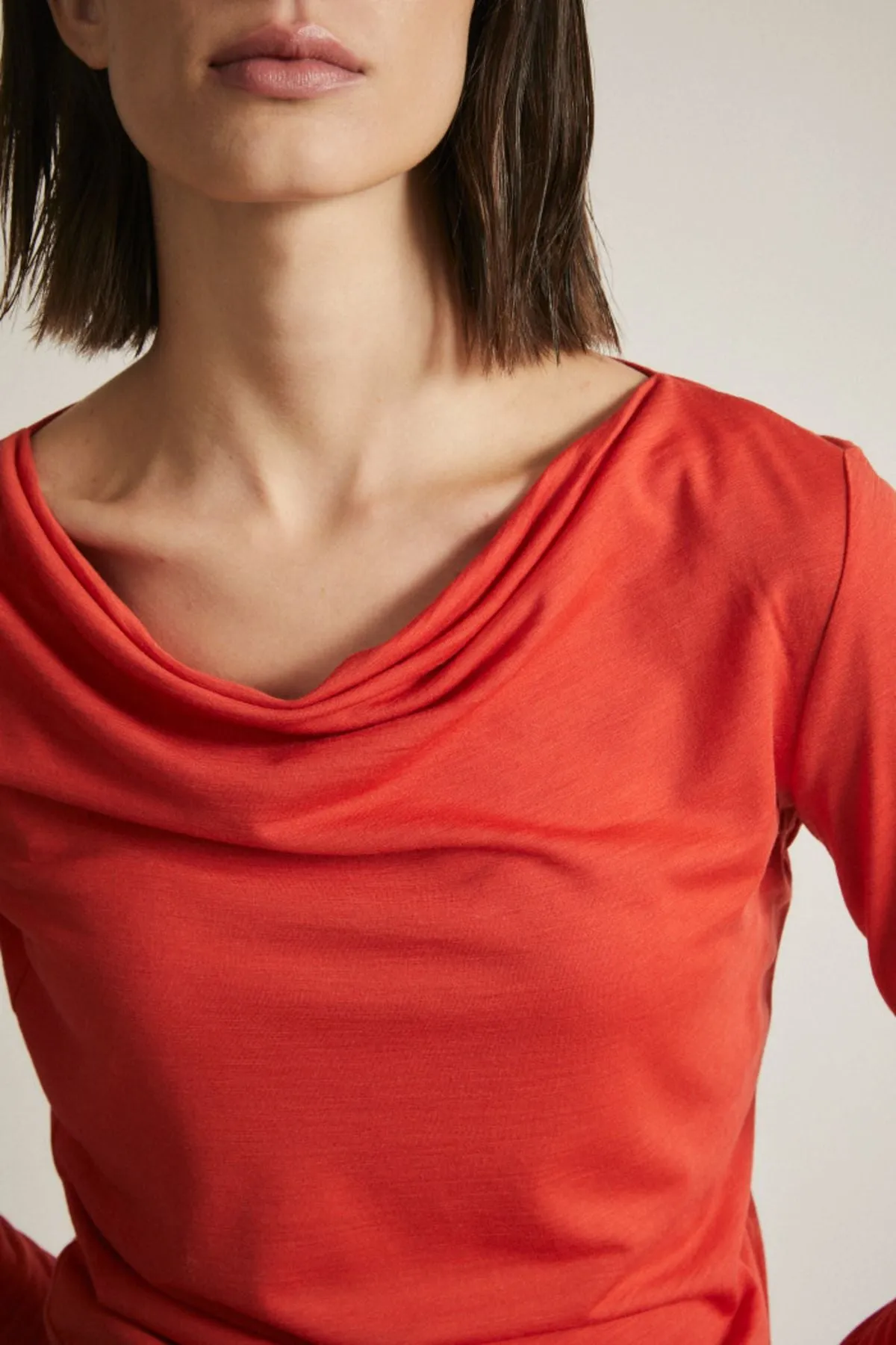 Red Merino Wool Waterfall Top Lanius