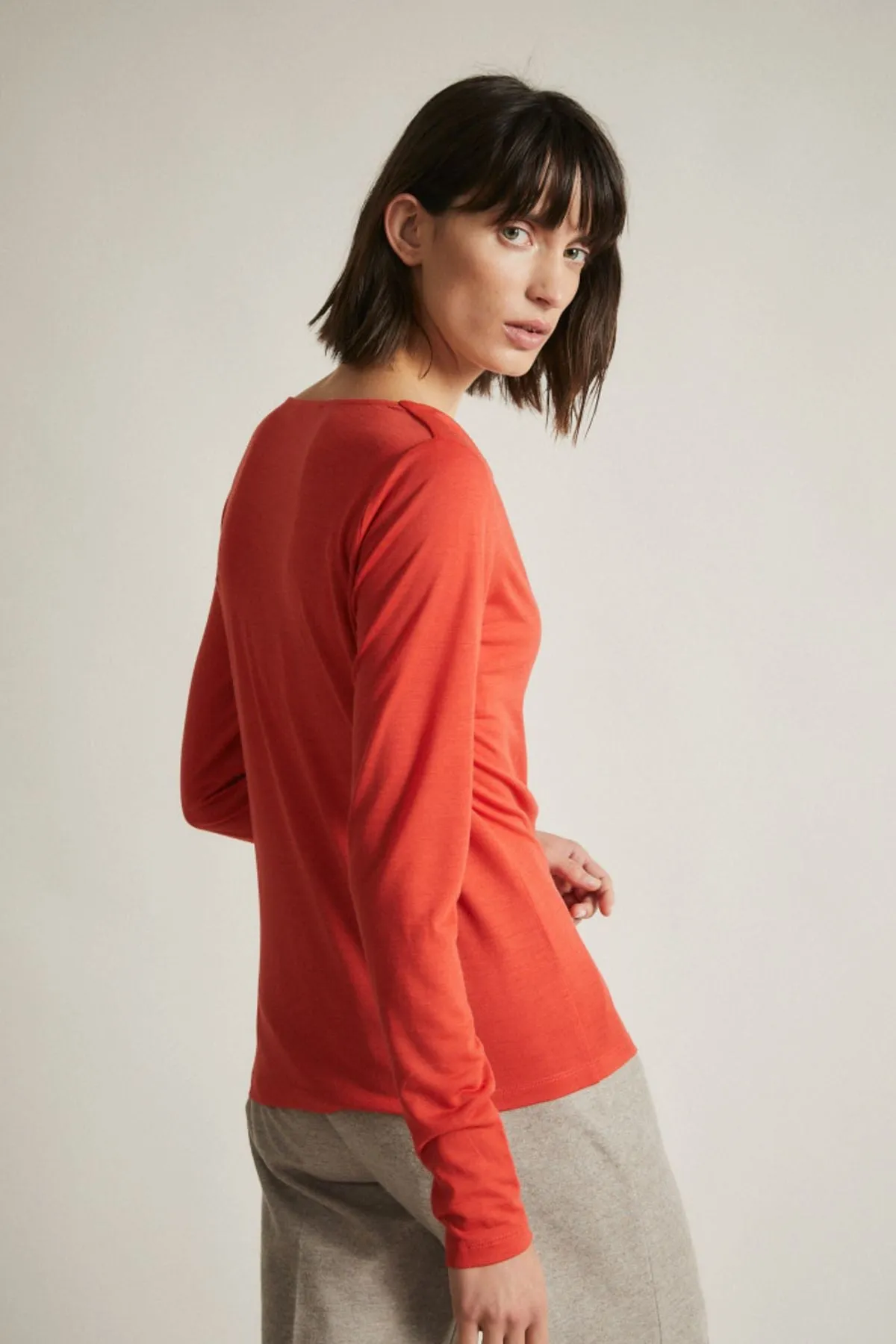 Red Merino Wool Waterfall Top Lanius