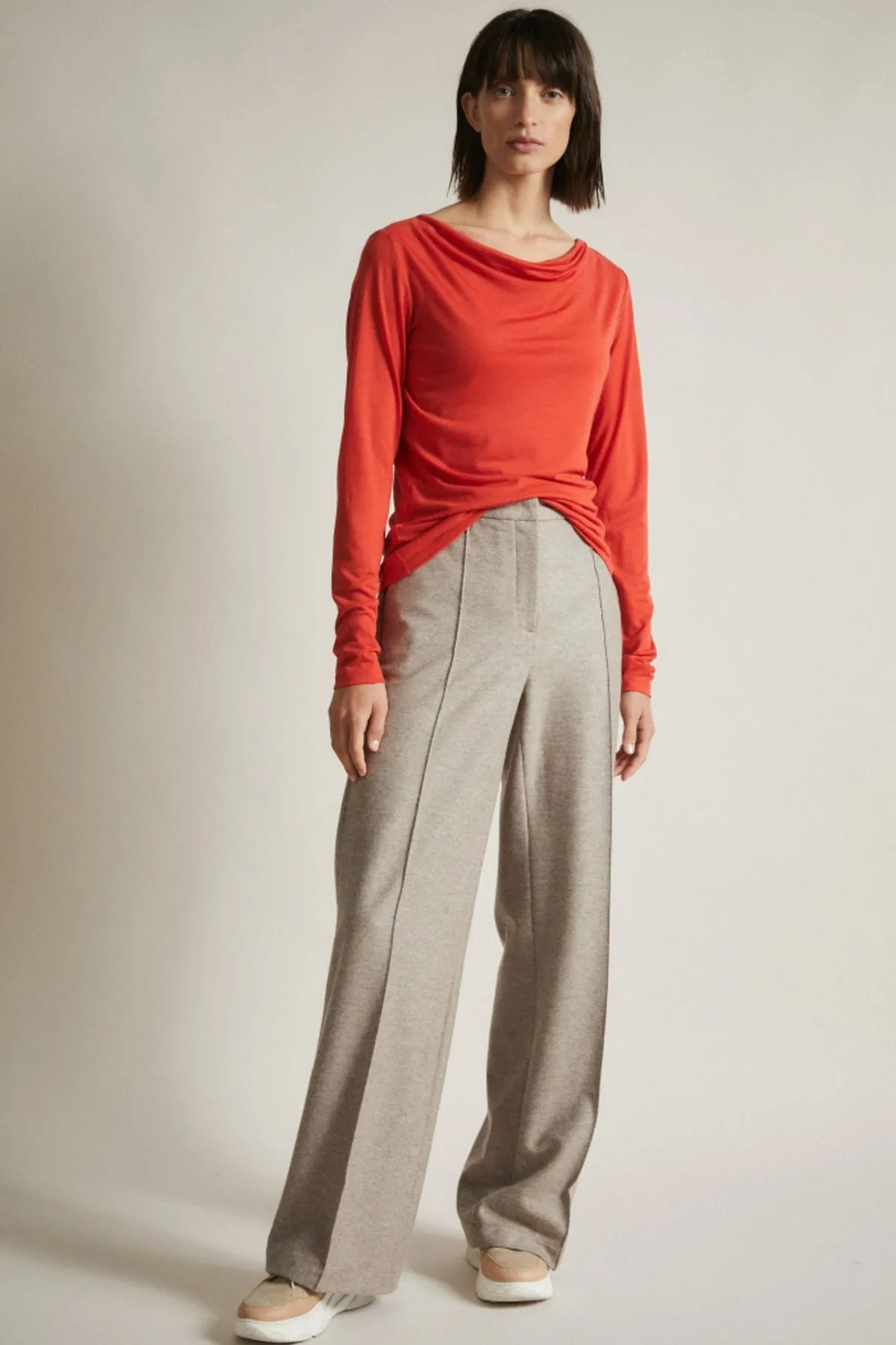 Red Merino Wool Waterfall Top Lanius