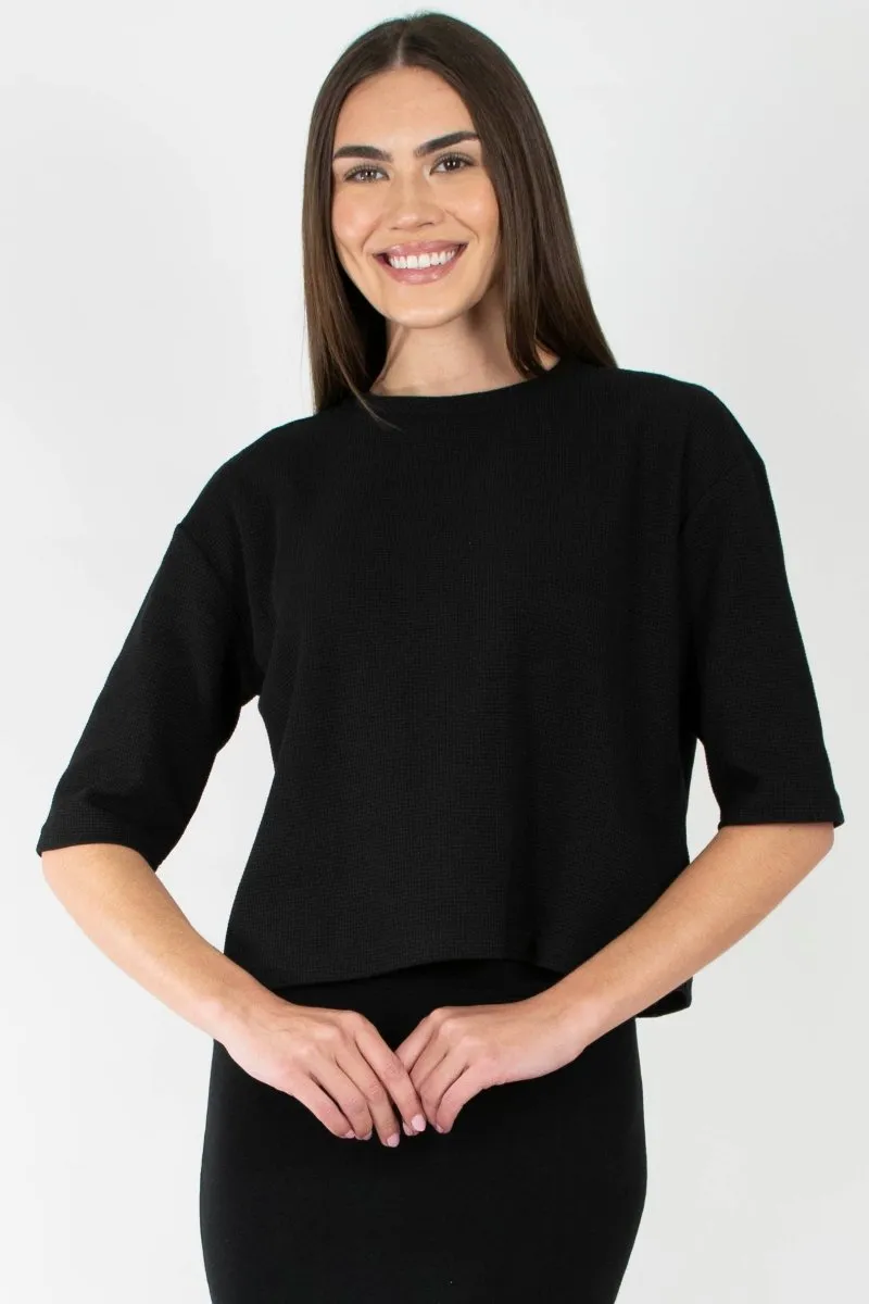 REMI TEE WAFFLE KNIT (JET BLACK)
