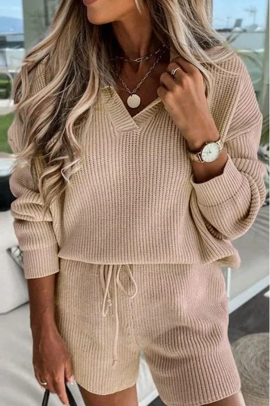 Ribbed Knit Lounge Set - Shorts