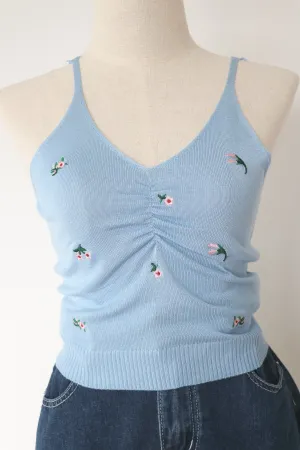 Ruched Front Embroidered Knit Top