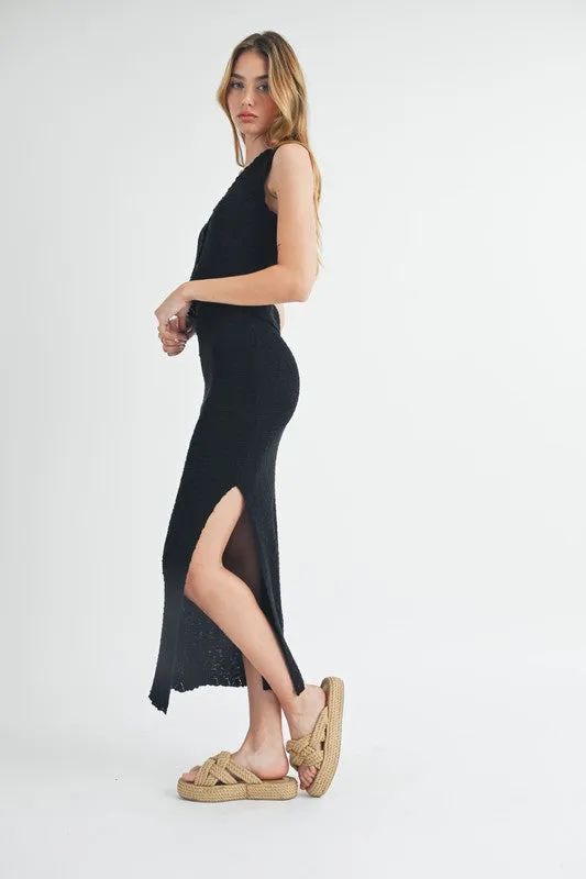 Sia Sleeveless Knit Sweater Vest Top And Midi Skirt Set Black