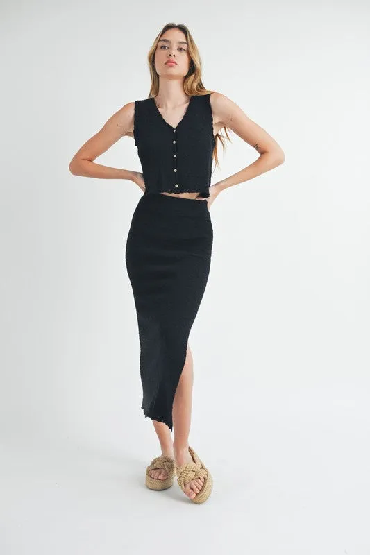 Sia Sleeveless Knit Sweater Vest Top And Midi Skirt Set Black