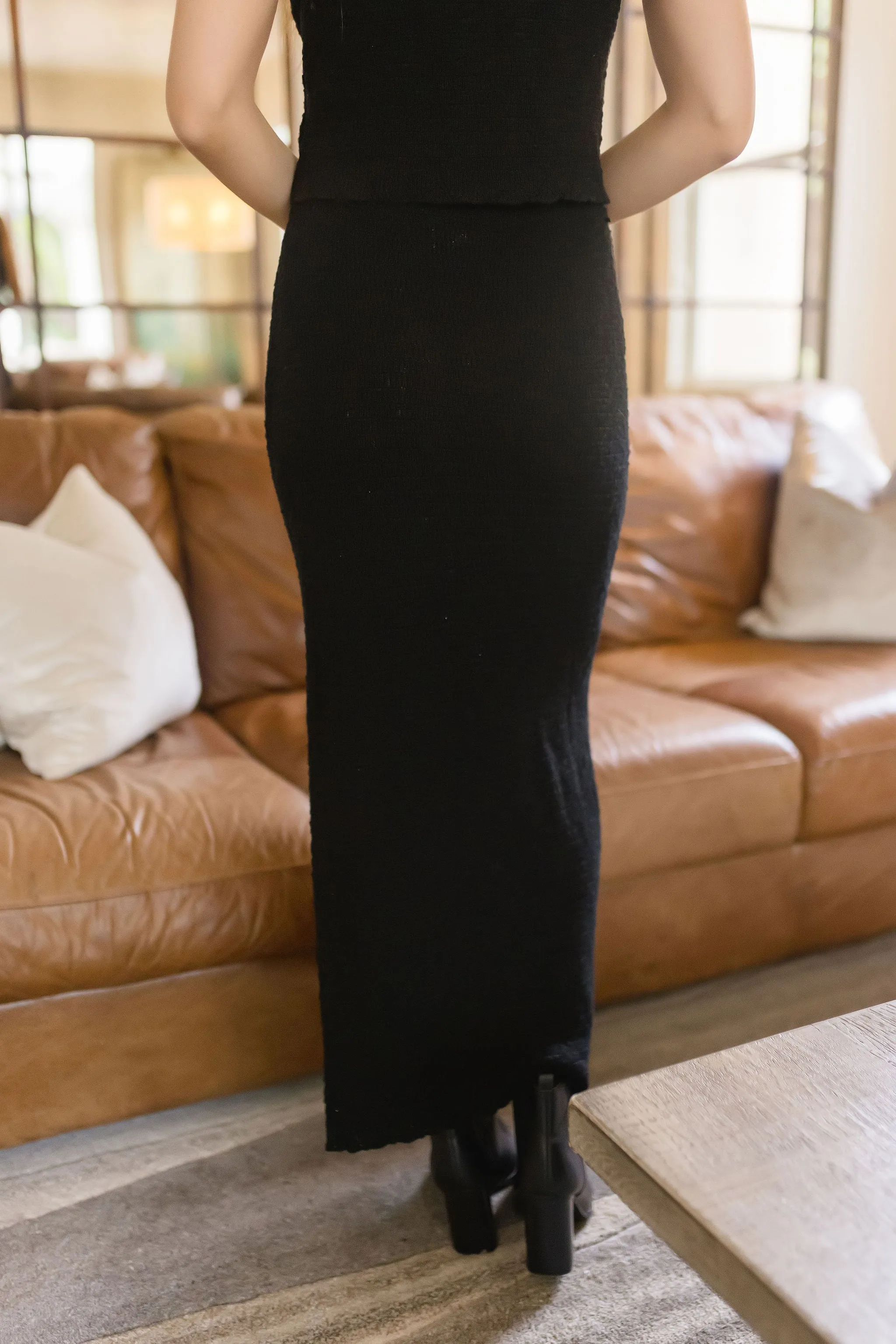 Sia Sleeveless Knit Sweater Vest Top And Midi Skirt Set Black