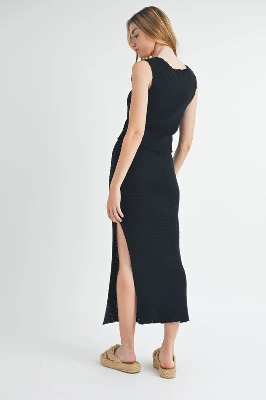 Sia Sleeveless Knit Sweater Vest Top And Midi Skirt Set Black