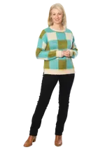 SOFT ROUND NECK CHECK KNIT SWEATER #5843 BLUE