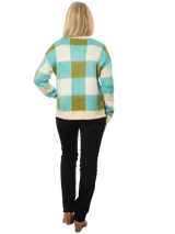 SOFT ROUND NECK CHECK KNIT SWEATER #5843 BLUE