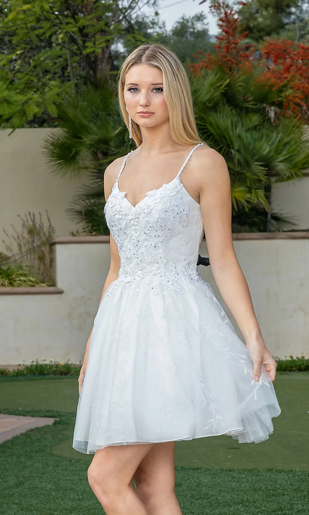 Spaghetti Strap Embroidered Short Party Dress