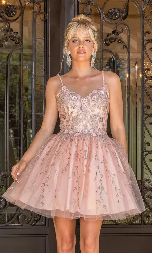 Spaghetti Strap Embroidered Short Party Dress