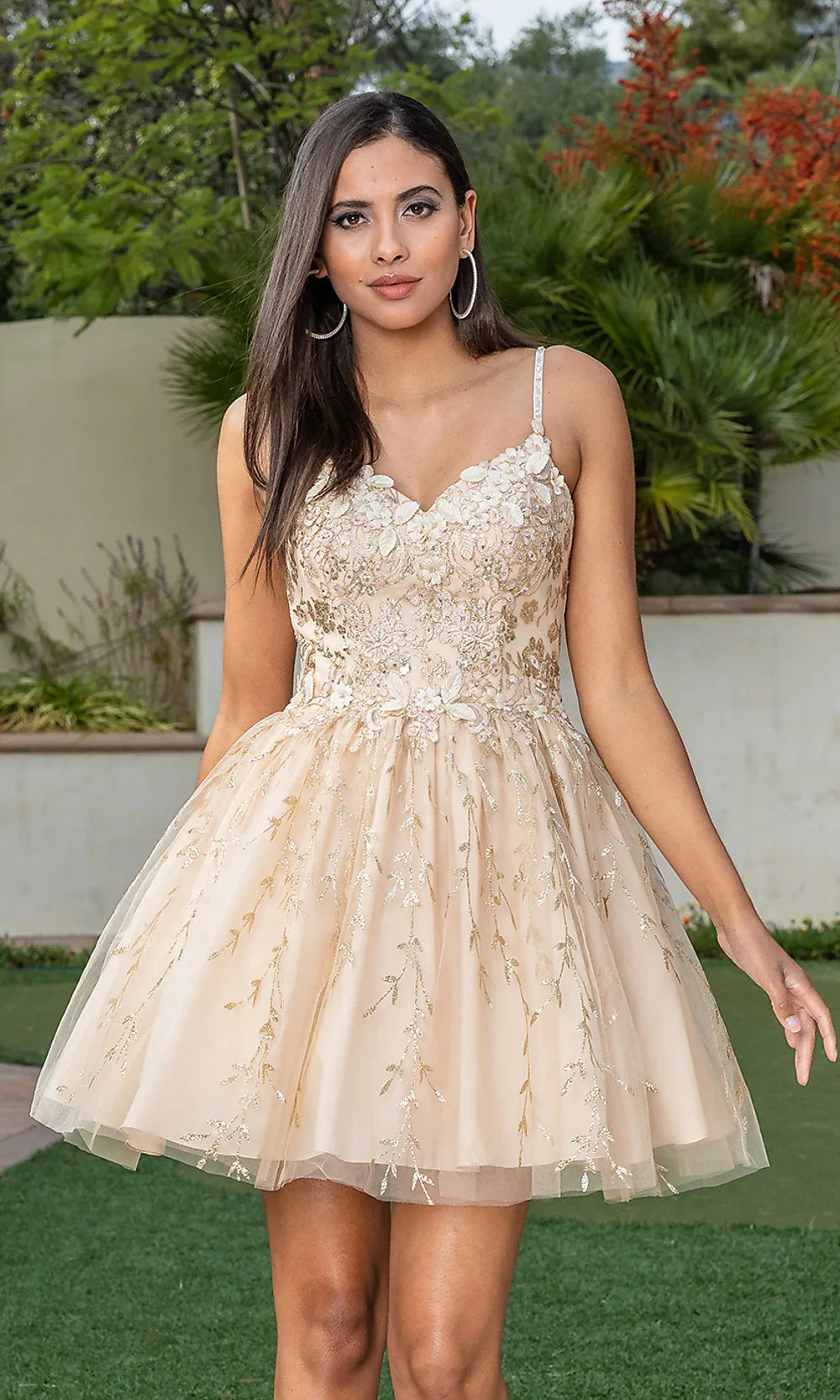 Spaghetti Strap Embroidered Short Party Dress