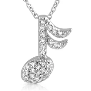 Sterling Silver Micropave CZ Music Note Necklace