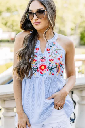 Summer Crush Blue Embroidered Tank
