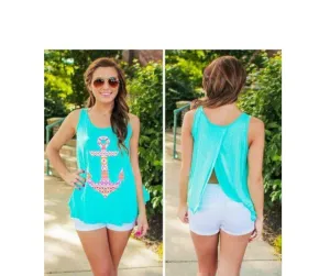 Teal Anchor Babydoll Tank