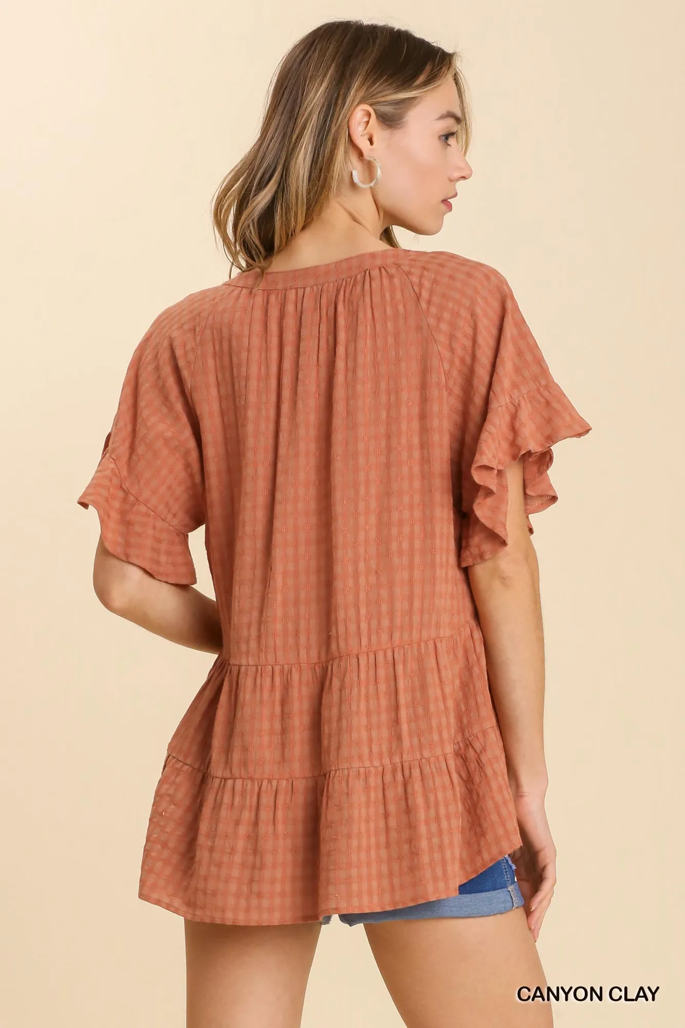 Textured Plaid Babydoll Top
