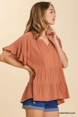 Textured Plaid Babydoll Top