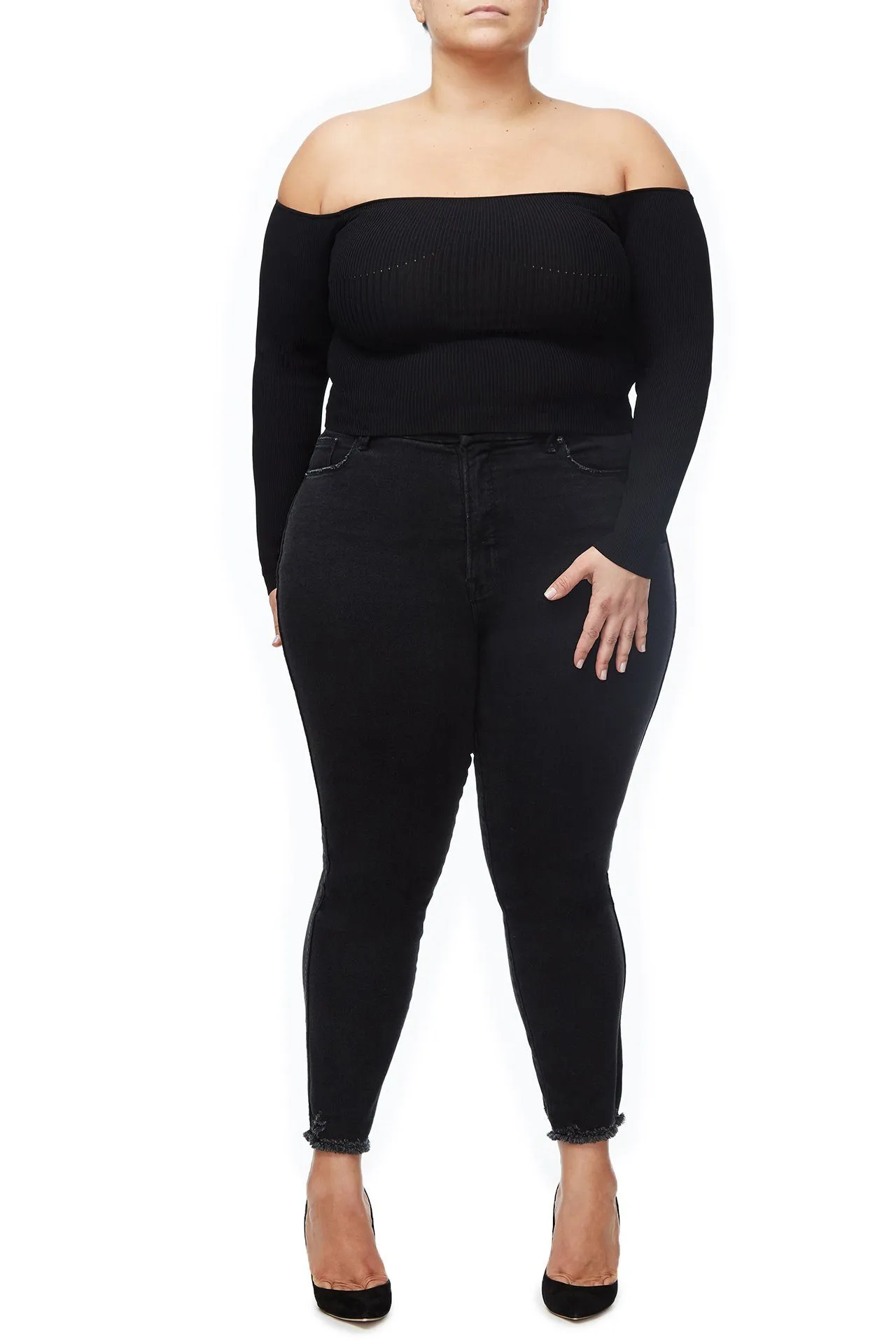 THE OFF SHOULDER KNIT TOP | BLACK001