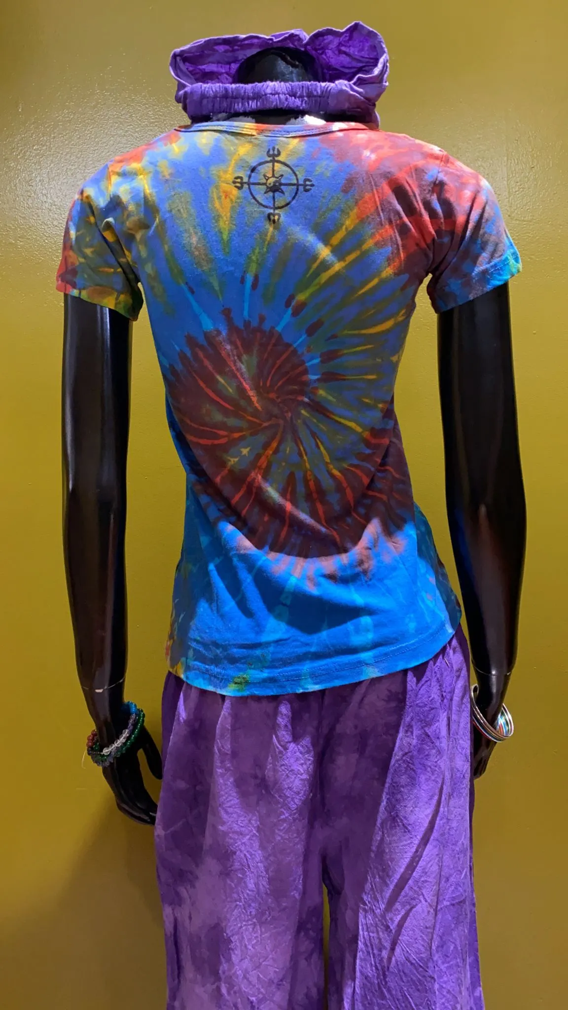 Tibetan Om Symbol Painted Cotton Babydoll Tee Shirt - Tie Dye