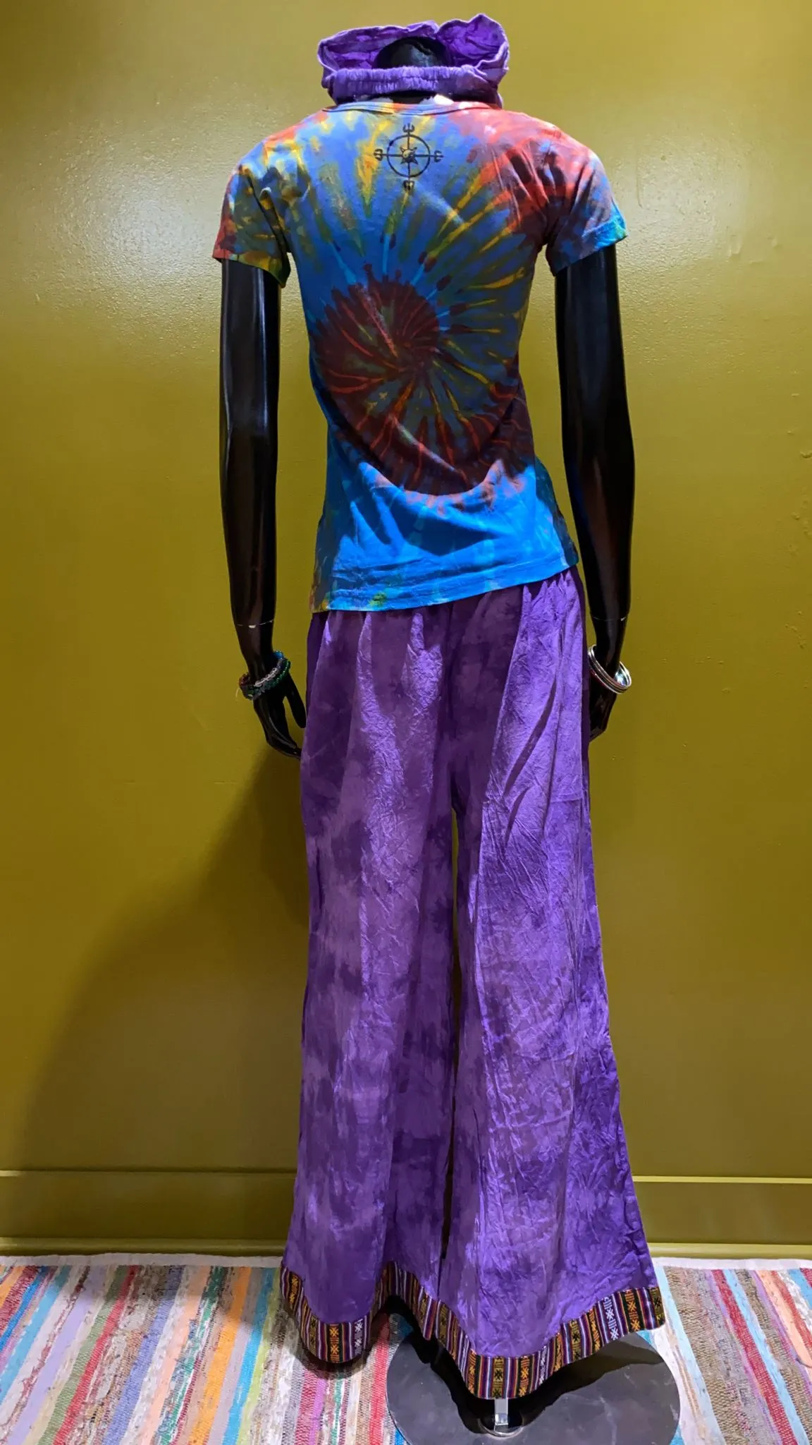 Tibetan Om Symbol Painted Cotton Babydoll Tee Shirt - Tie Dye