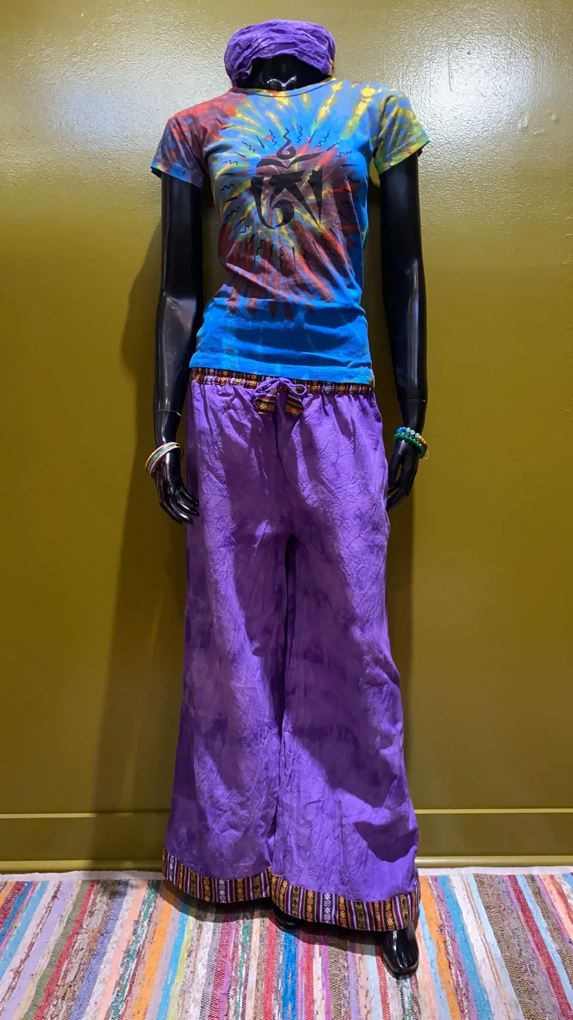 Tibetan Om Symbol Painted Cotton Babydoll Tee Shirt - Tie Dye