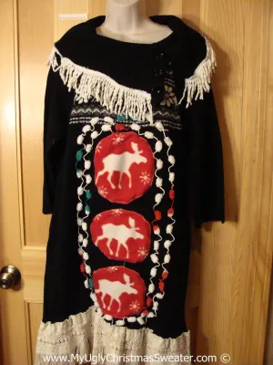 Ugly Christmas Sweater Party Tacky Dress with Reindeer (d102)