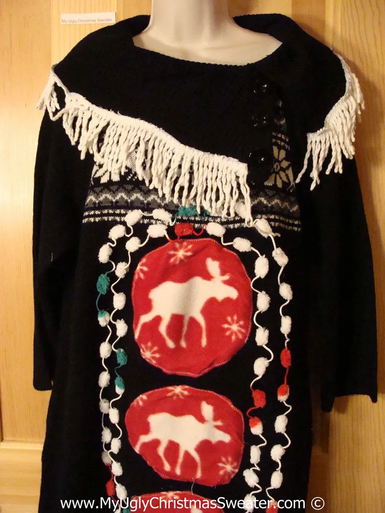 Ugly Christmas Sweater Party Tacky Dress with Reindeer (d102)