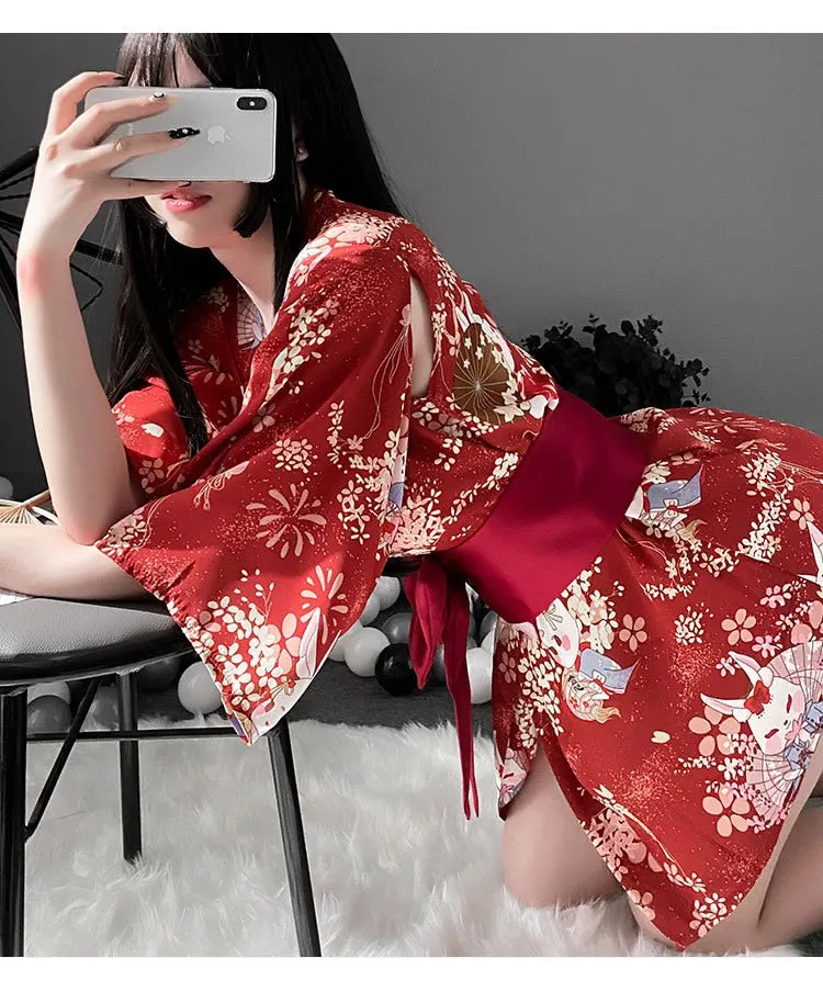 VenusFox new ladies summer new sexy lingerie Japanese-style print bow bunny rabbit kimono game uniform temptation sexy clothing