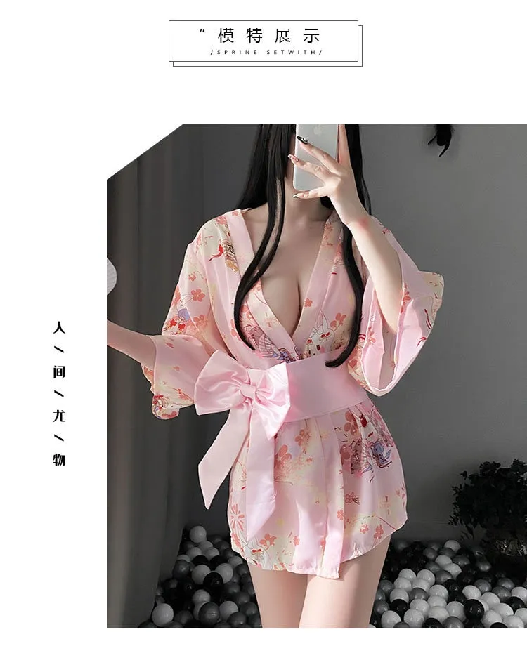 VenusFox new ladies summer new sexy lingerie Japanese-style print bow bunny rabbit kimono game uniform temptation sexy clothing