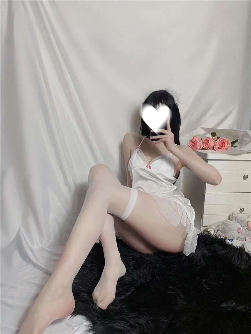 VenusFox Sexy Lingerie Black White Lace Underwear For Women Erotic Cute Nightwear Outfit Homewear Set WIth Pink Bow Knot0688