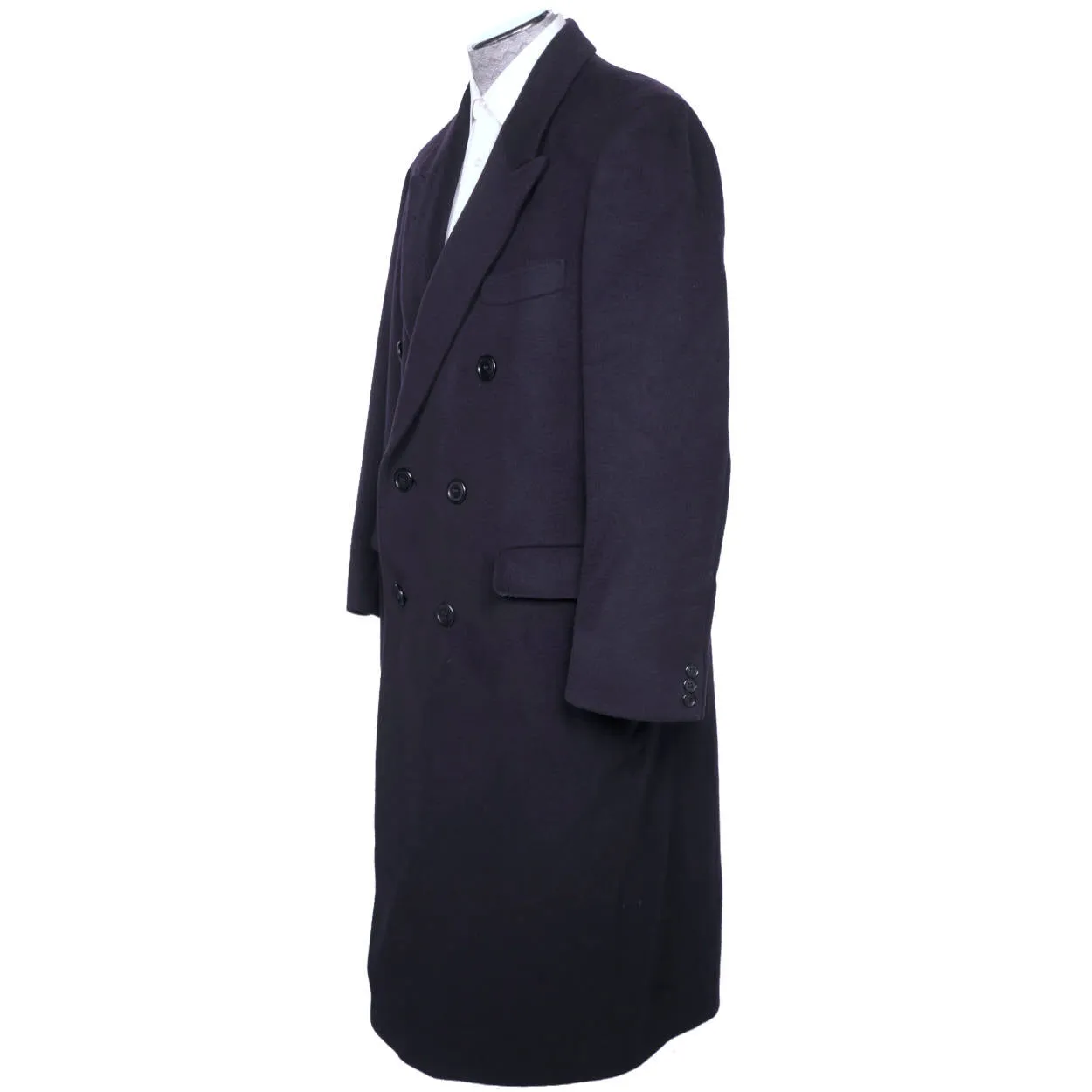 Vintage Mens English Wool & Cashmere Coat Navy Blue Overcoat Topcoat Size L 42