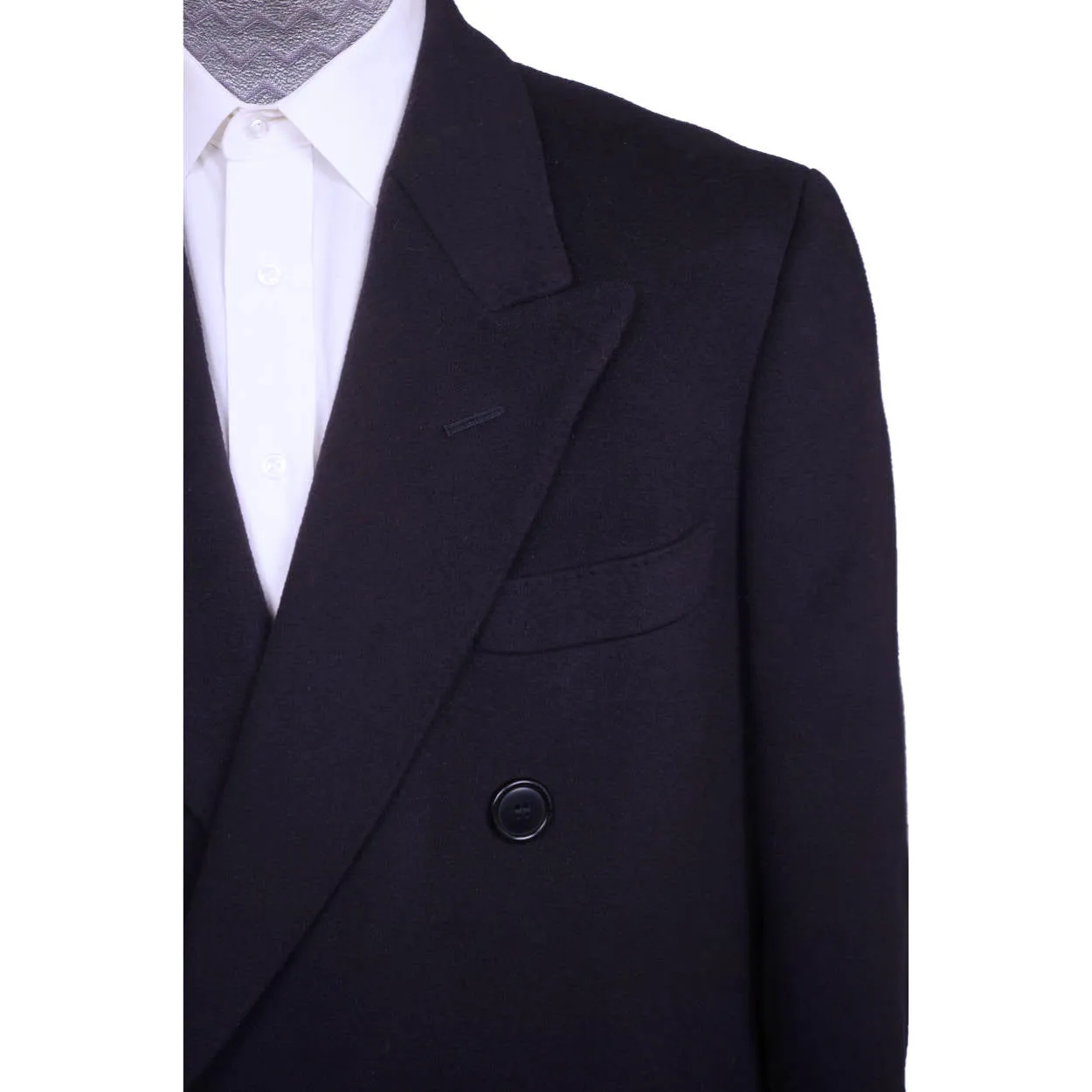 Vintage Mens English Wool & Cashmere Coat Navy Blue Overcoat Topcoat Size L 42