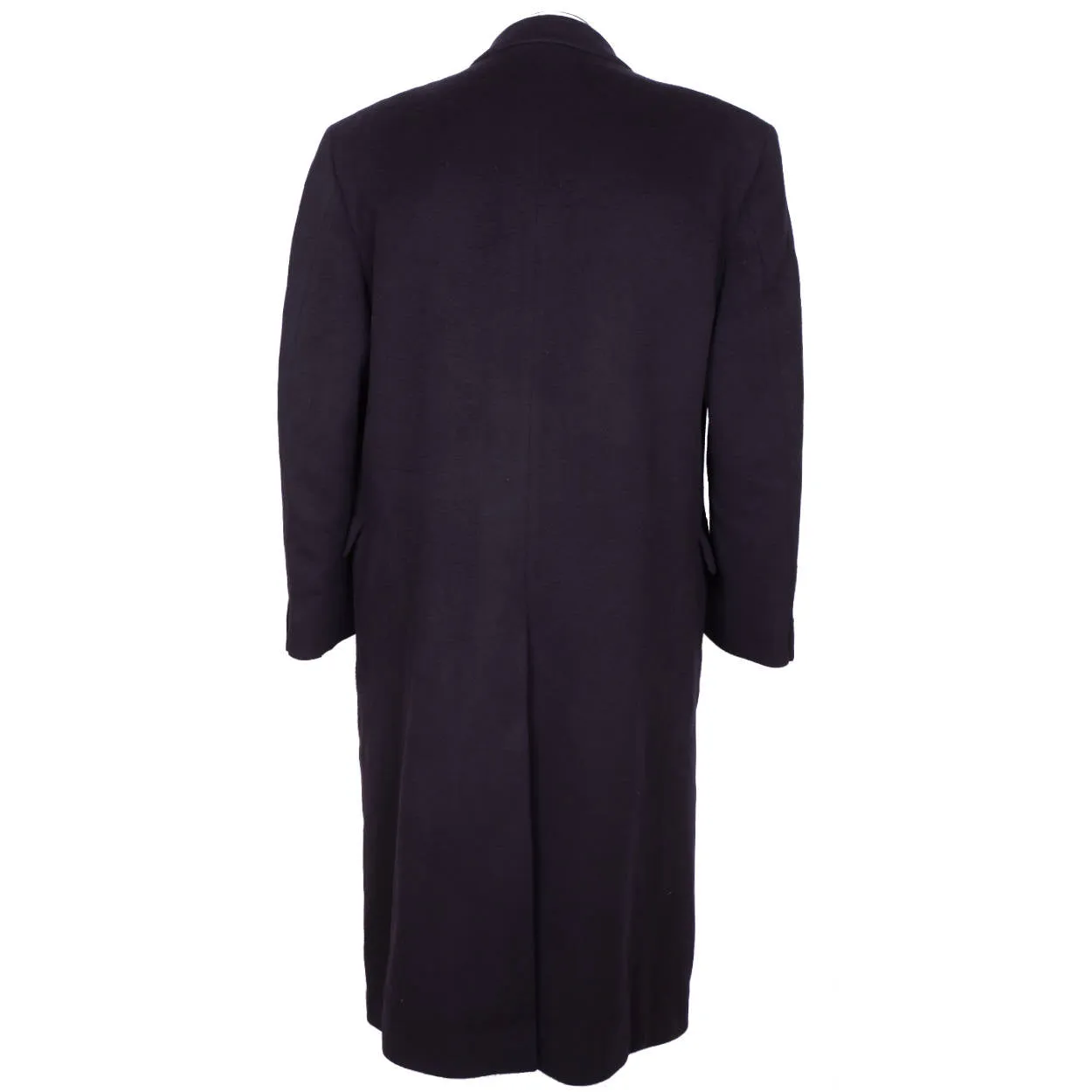 Vintage Mens English Wool & Cashmere Coat Navy Blue Overcoat Topcoat Size L 42
