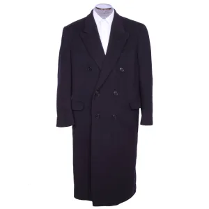 Vintage Mens English Wool & Cashmere Coat Navy Blue Overcoat Topcoat Size L 42