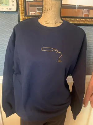 Wine bottle and glass crewneck