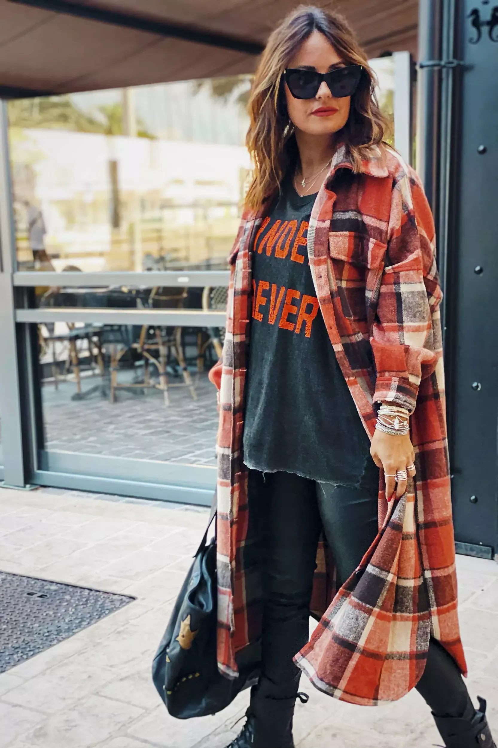 Winter Outfots Plaid Button Down Pocketed Shacket Jacket Coats Women