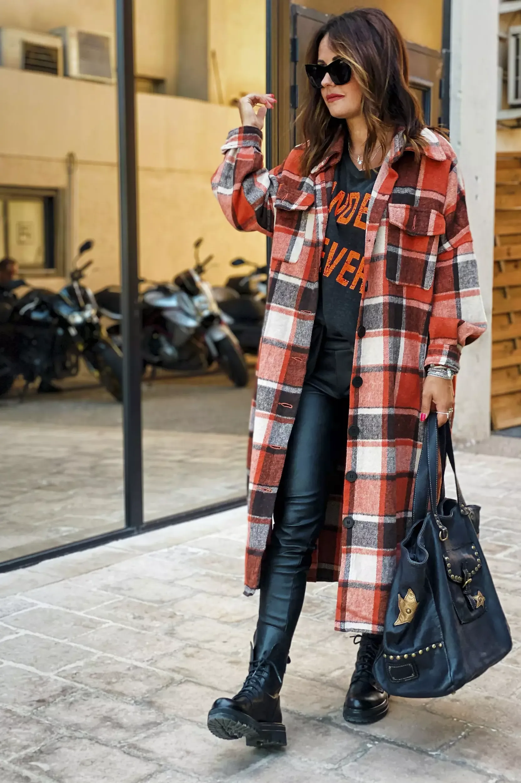 Winter Outfots Plaid Button Down Pocketed Shacket Jacket Coats Women