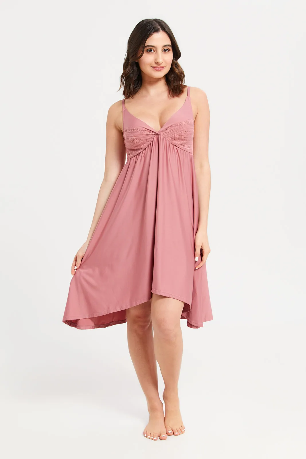 Women Pink Hi Low Babydoll