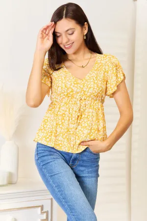 Women's Double Take Floral Petal Sleeve Babydoll Top