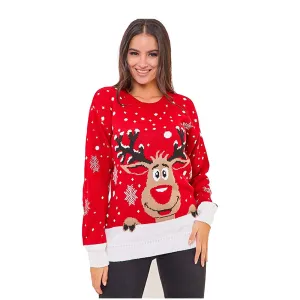 Womens Knitted Bambi Deer printed Xmas Jumper