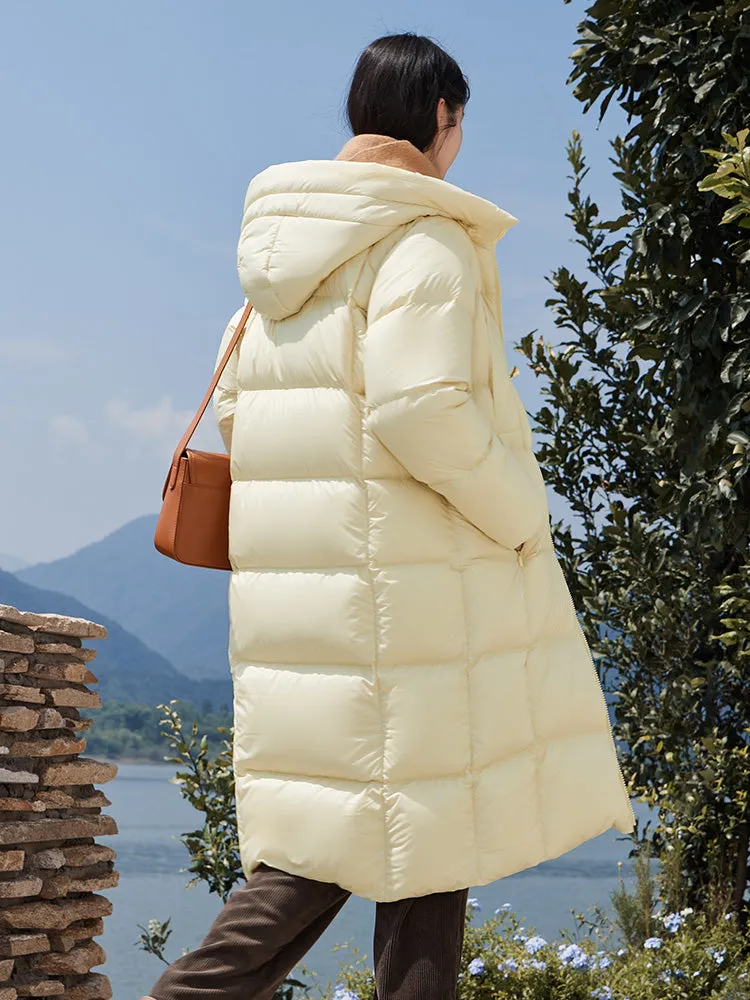 Women's milk white long regular down jacket
