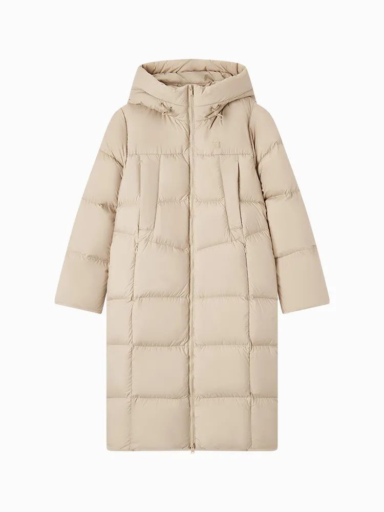 Women's milk white long regular down jacket