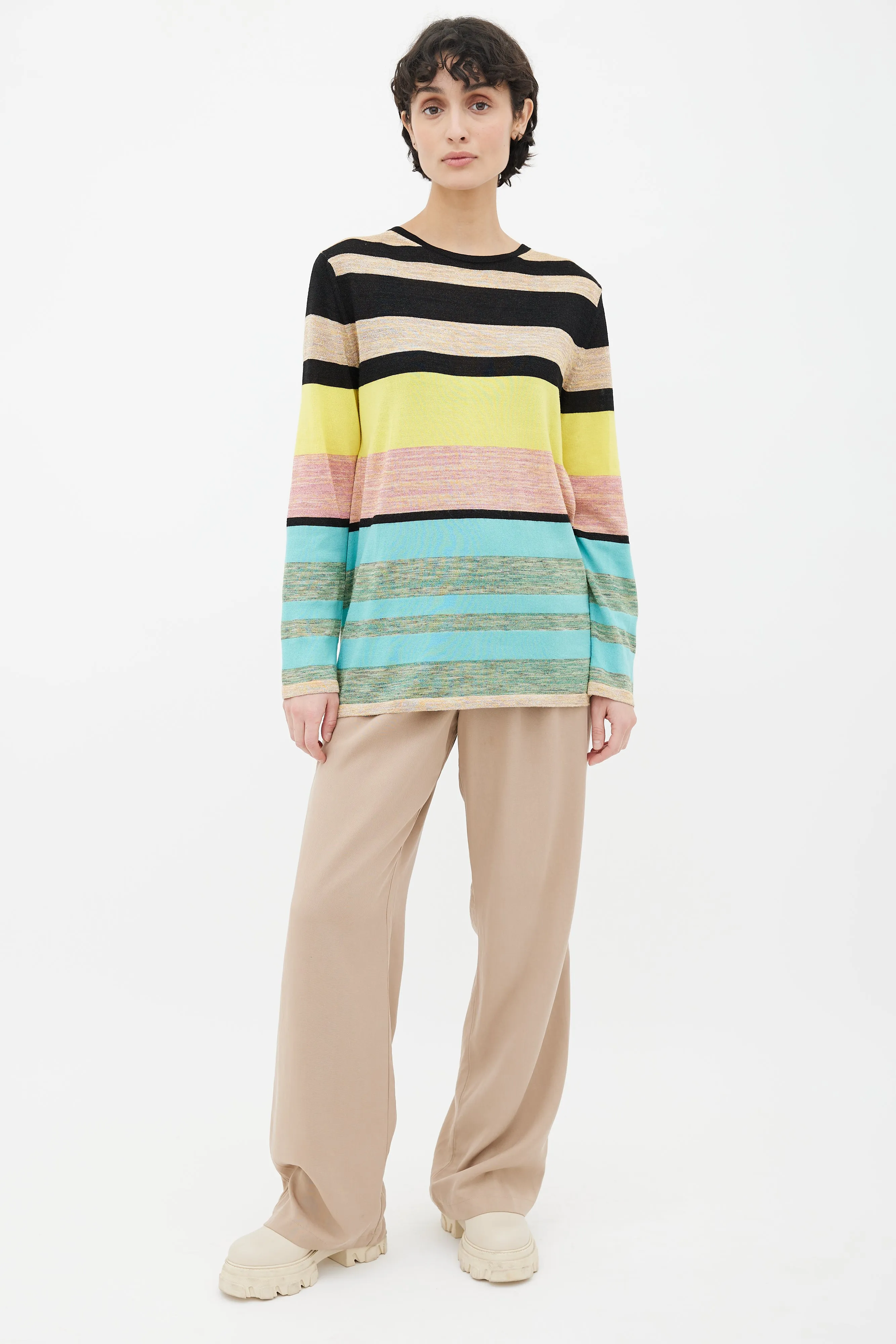 Yellow & Multicolor Metallic Knit Top