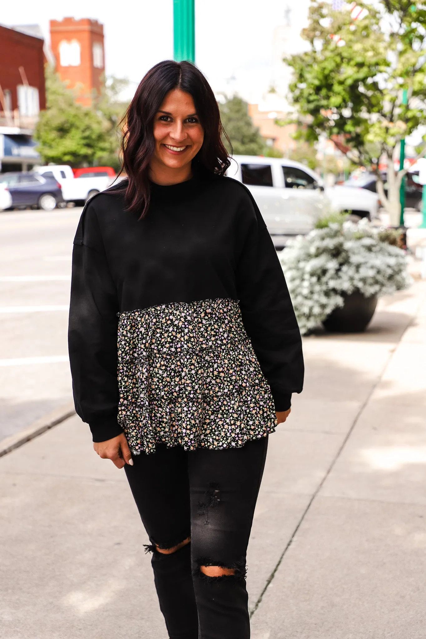 Your New Favorite Flower Top--Black